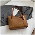 Brown vintage faux leather tote bag with leopard emboss and colorful bead tassel - Brown with Pendant