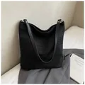 Black canvas bucket tote bag with pleats and CEBC letter print detail for women - Black
