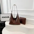Dark brown high-gloss crossbody tote bag with adjustable strap and small pouch - Coffee