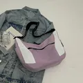 Purple and white contrast large capacity crossbody crescent bag with black strap - Pink