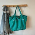Sac fourre-tout rétro en toile verte avec lettrage blanc pour femme style décontracté - Vert