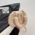 Chic beige faux fur bucket bag with plush handle and silver hardware for women - Milk Tea