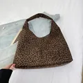 Chic leopard print hobo tote bag in suede with wide shoulder strap for daily commuting - Leopard Print