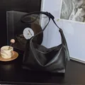 Minimalist black matte leather large capacity tote bag with adjustable shoulder strap - Black without Pendant