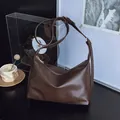 Retro deep brown leather hobo bucket bag with adjustable shoulder strap for women - Coffee without Pendant