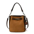 Sac seau en daim marron avec poignée tressée et boucle vintage sur fond blanc éclatant - Avec Pendentif / Suède Brun