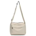 Sac bandoulière en nylon blanc crème avec poche zippée et bandoulière réglable - Poche zippée