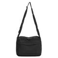 Sac bandoulière en nylon noir minimaliste avec détails matelassés et tirette ronde - Noir