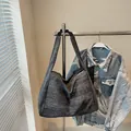 Large dark grey canvas tote bag for women with adjustable metal buckle strap - Black