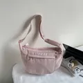 Light pink minimalist nylon crossbody bag with adjustable wide strap and multi-pockets - Pink