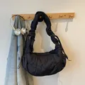Minimalist black cloud bag in lightweight nylon fabric with ruched drawstring strap - No Pendant / Black