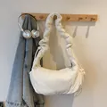 Ivory cloud shoulder bag with quilted texture and ruched drawstring strap design - No Pendant / Off White