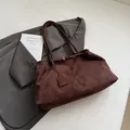 Large capacity vintage dark brown frosted suede tote bag with stylish shoulder strap - Brown