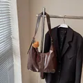 Vintage dark brown hobo bag in oil wax leather with a cute plush bear charm - Brown with Pendant
