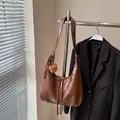 Retro dark brown PU crescent hobo bag with long tassels and a cute bear charm - Brown with Pendant