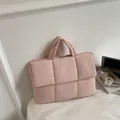 Pink quilted puffer tote bag made of soft nylon fabric with large checkered pattern - Pink