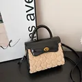 Mini heart-quilted crossbody bag in black leather and beige faux fur with gold hardware - Black without Pendant