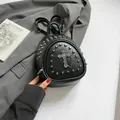 Mini black PU leather backpack for women with silver rivets and gothic cross pendant - Black