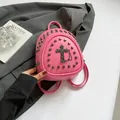 Pink punk style mini backpack with silver studs and metal cross detail on matte leather - Pink