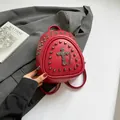 Red mini rivet backpack with gothic cross and chain details in soft PU leather - Red