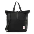 Minimalist black large capacity tote bag with adjustable strap and sport woven label - Black
