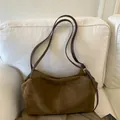 Large dark brown suede tote bag with minimalist shoulder strap for daily commuting - Brown