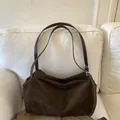 Brown suede minimalist large capacity tote bag with adjustable shoulder straps - Brown