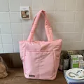 Pink quilted tote bag with puffy down-like texture and dual shoulder straps - No Pendant / Pink
