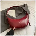 Retro burgundy crescent hobo bag in glossy leather finish with adjustable strap - No Pendant / Burgundy