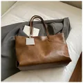 Vintage brown large capacity tote bag with soft texture and long shoulder straps - Brown