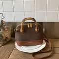 Borsa marrone con stampa leopardata, manici in bambù e tracolla regolabile in pelle - Marrone senza ciondoli