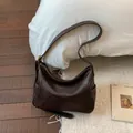 Dark brown retro hobo shoulder bag with contrast stitching and adjustable gold buckle - Coffee without Pendant