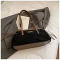 Black nubuck tote bag with brown leather straps and vintage side drawstring details - No Pendant / Black
