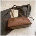 Vintage dark brown suede tote bag with adjustable shoulder straps and side drawstring detail - No Pendant / Brown