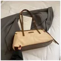Retro beige and brown faux suede tote bag with adjustable straps and metal logo - No Pendant / Off White