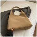 Khaki large capacity faux leather tote bag with matte texture and wide shoulder strap - Khaki