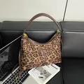Classic leopard print crescent shoulder bag with brown straps and adjustable metal buckle - Leopard Coffee Without Tassel