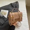 Chic khaki box handbag with marble texture and adjustable shoulder strap for women - Khaki