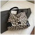Leopard print patchwork shoulder bag with black leather trim and vintage suede details - Leopard Print Black