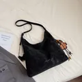 Black matte leather tote bag with floral bead charm and long shoulder strap - With Charm / Black
