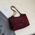 Deep wine red suede tote bag with white contrast stitching and long shoulder strap - Without Pendant / Red