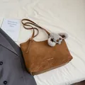 Vintage brown leather tote bag with FASHION & BAGS print and cute bunny charm - With Pendant / Brown