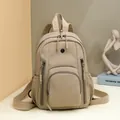 Minimalist khaki nylon large capacity backpack for students with functional multi-pockets - Khaki