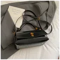 Classic black patent leather underarm bag with a premium golden turn-lock closure - No Pendant / Black