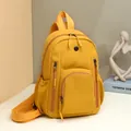 Minimalist yellow nylon backpack featuring multiple functional zip pockets for students - Lemon Yellow