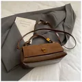 Brown vintage suede patchwork handbag with golden clasp and adjustable shoulder strap - No Pendant / Frosted Brown