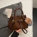 Brown suede minimalist tote bag with leather handle and teddy bear charm accessory - With Bear Pendant / Coffee