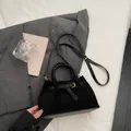 Minimalist black pleated tote bag with suede texture and adjustable shoulder strap - No Pendant / Black
