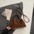 Dark brown minimalist pleated tote bag with suede texture and adjustable shoulder strap - No Pendant / Coffee