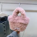 Pink plush teddy tote bag with spirit free tag and metallic bead chain strap - Pink